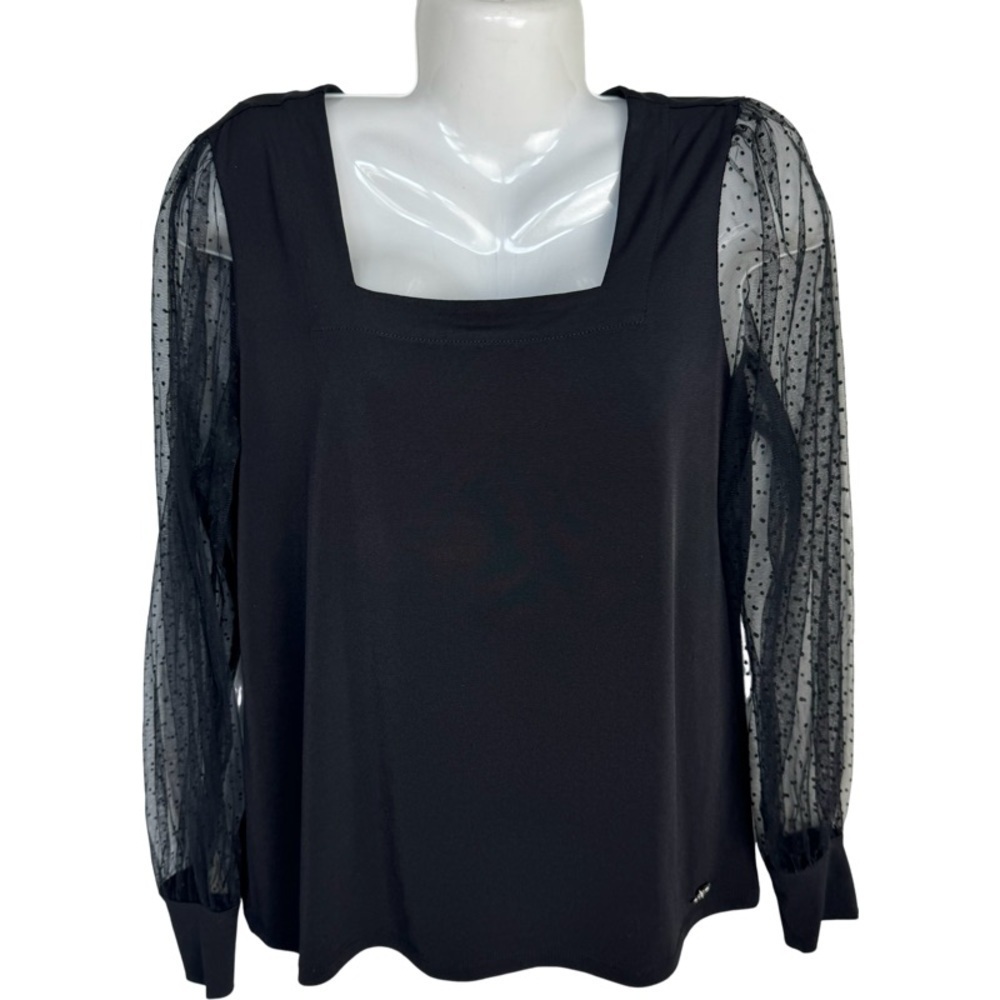 ✅ Calvin Klein Black long mesh sleeves square neck blouse size M